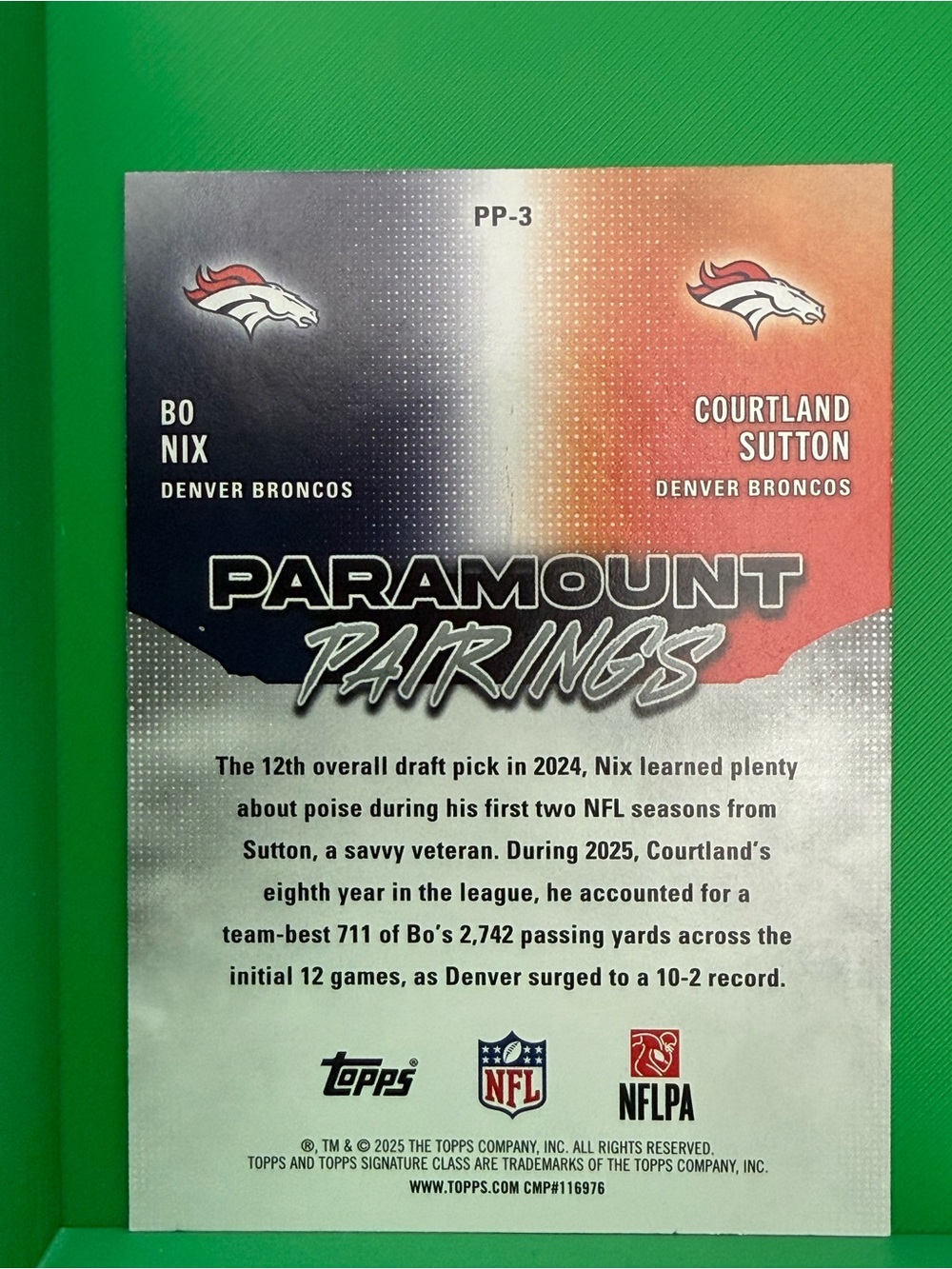 2025 Topps Signature Class Paramount Pairings Bo Nix Courtland Sutton Broncos - Picture 2 of 2